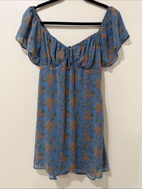 Lush Blue Floral Off-Shoulder Mini Dress